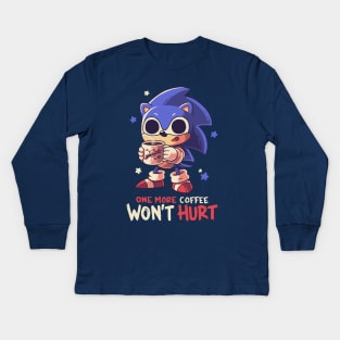 One More Coffe // Cute Hedgehog, Meme, Gotta Go Fast Kids Long Sleeve T-Shirt